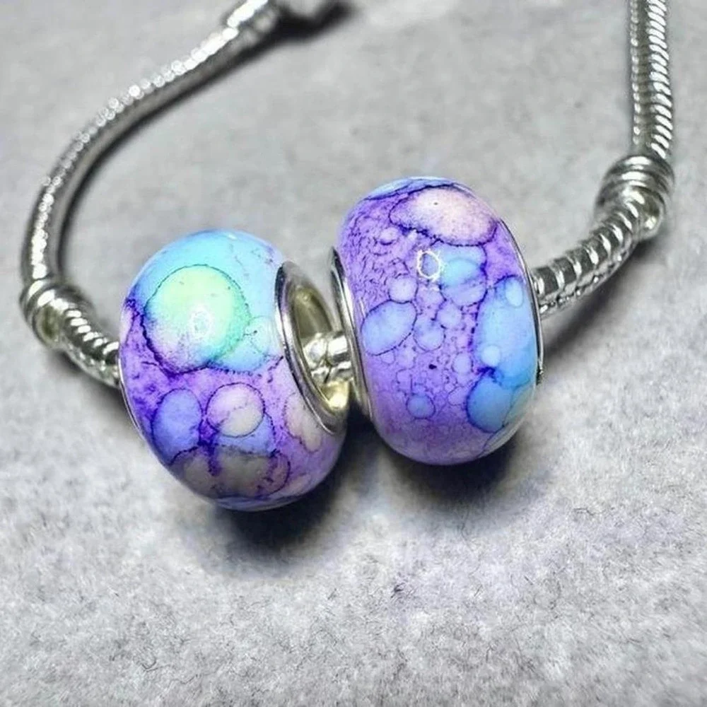 Purple Blue Swirl Bead Charm Bracelet fits PANDORA